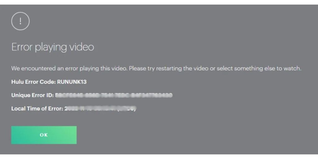 What is Hulu Error Code RUNUNK13?